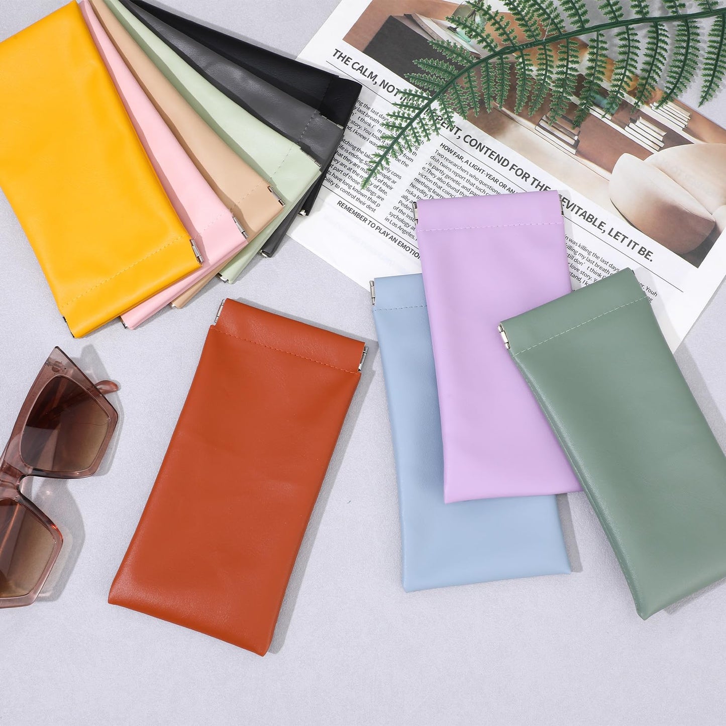 Kegeeei 20 Pack Soft Leather Sunglasses Case Pouch with Squeeze Top Closure - 10 Colors (2 Each), PU Eyeglasses Holder for Women & Men, Anti-Scratch Glasses Storage Bag