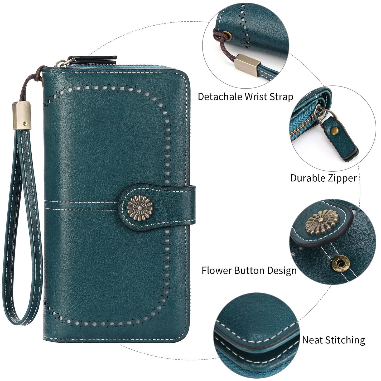 BVEOGMRO Wallets for Women Leather Credit Card Holder with RFID Blocking Holder Bifold Wristlet Clutch Wallet