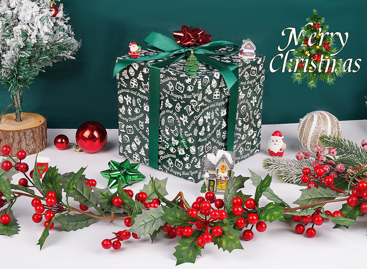 Jaywayang 5 Pack Green Christmas Gift Boxes with Lids, Ribbons and Tissue Papers Square Gift Boxes - 7.1 Inch - Presents Wrapping Christmas Gift Holiday New Year Party Favor Boxes.