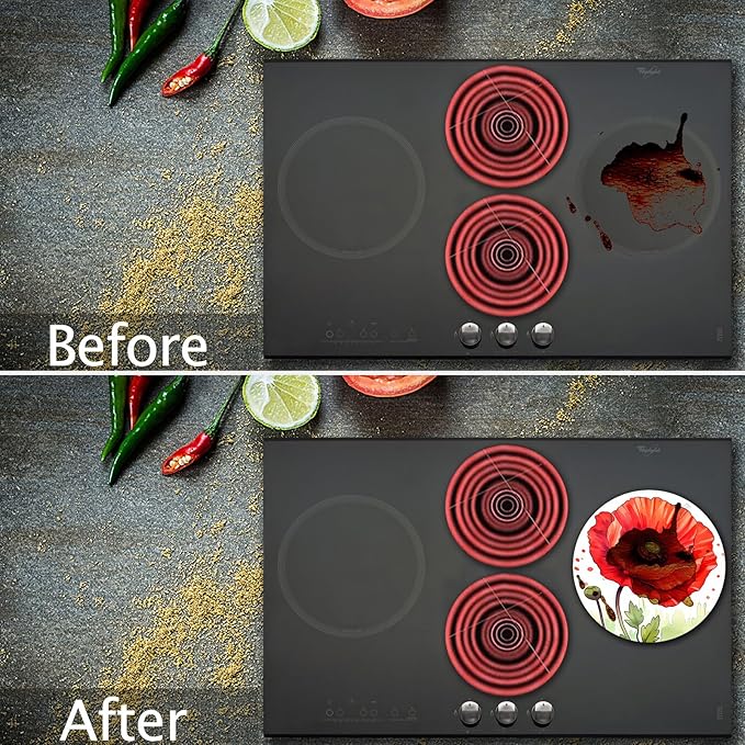 Flowers Stove Burner Covers, Dining Room Gas Stove Burner Covers 8 ＆10 Inches Stove Top Covers Electric Stove 4 Pcs Metal Stove Cover Gas Stove Top Covers, Cooktop Decorative,Home Kitchen Decorations