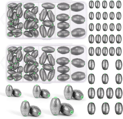 Fishing Sinkers Kit - Removable Oval Shape for Bass & Worm Tackle | Saltwater & Freshwater