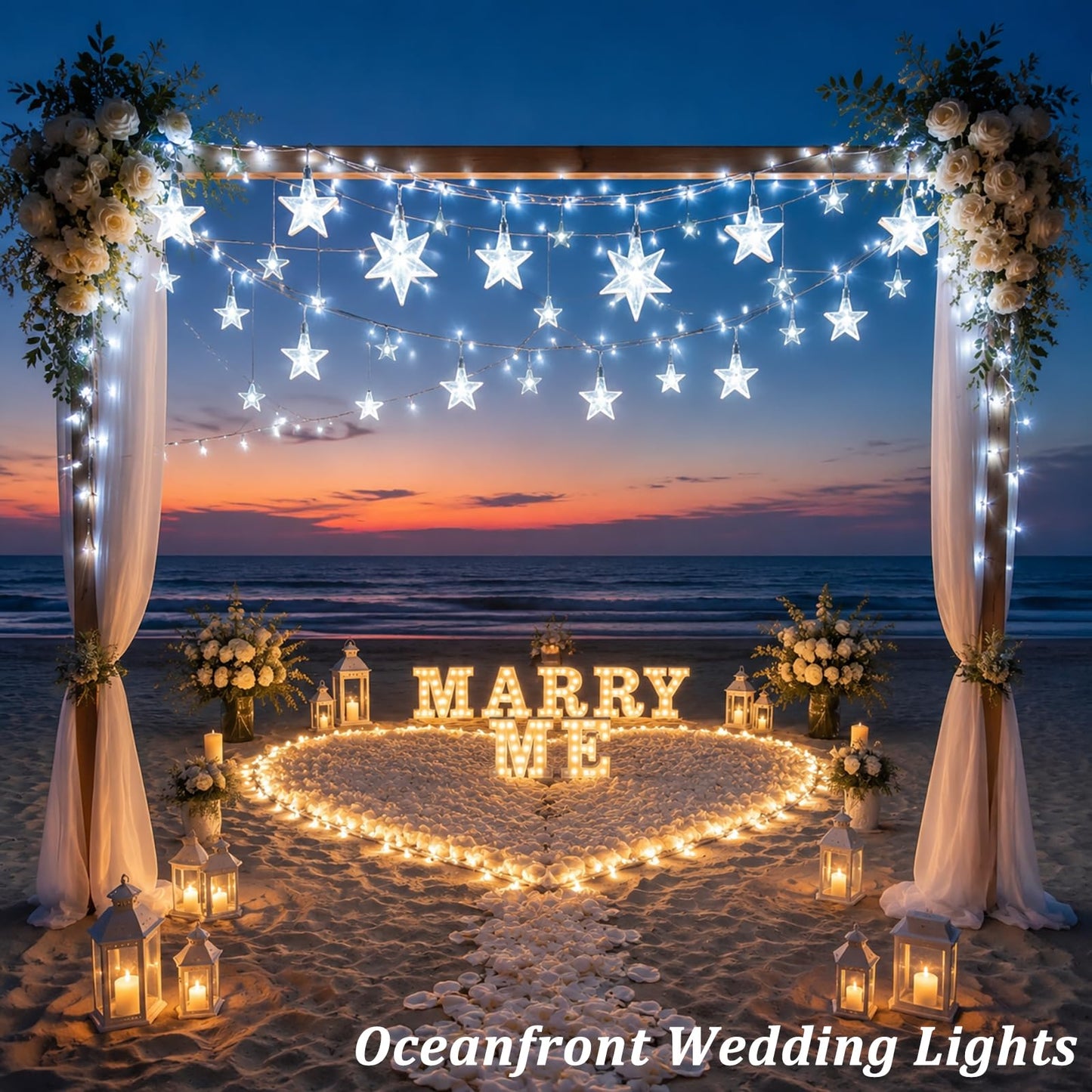 Solar Star Lights Outdoor - 50 LED Solar Powered Lights Outdoor Waterproof, 30.68ft Solar Star for Outside, White Twinkle Fairy String for Garden Fence Yard Decorations, 8 Modes