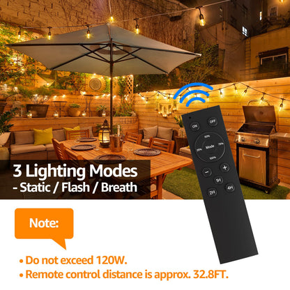 Larkvue 120W Outdoor Dimmer for String Lights with Remote, 4 Brightness, 3 Modes, Timer & Memory Function, Waterproof Plug Switch for S14/ST38/G40