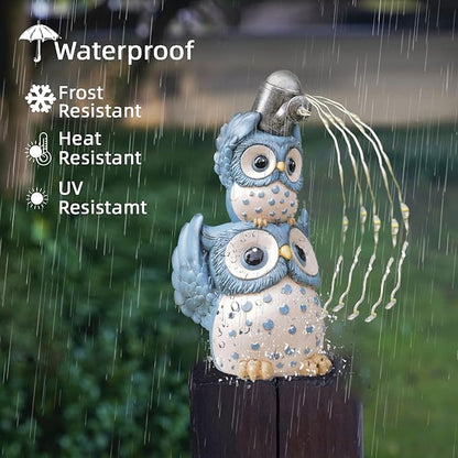 Solar Garden Statues Outdoor Decor, Watering Owl Statue Garden Decor, Resin Yard Decorations Outdoor for Patio, Porch, Balcony, Lawn Ornaments, House Warming Birthday Gifts for Mom Women Grandma