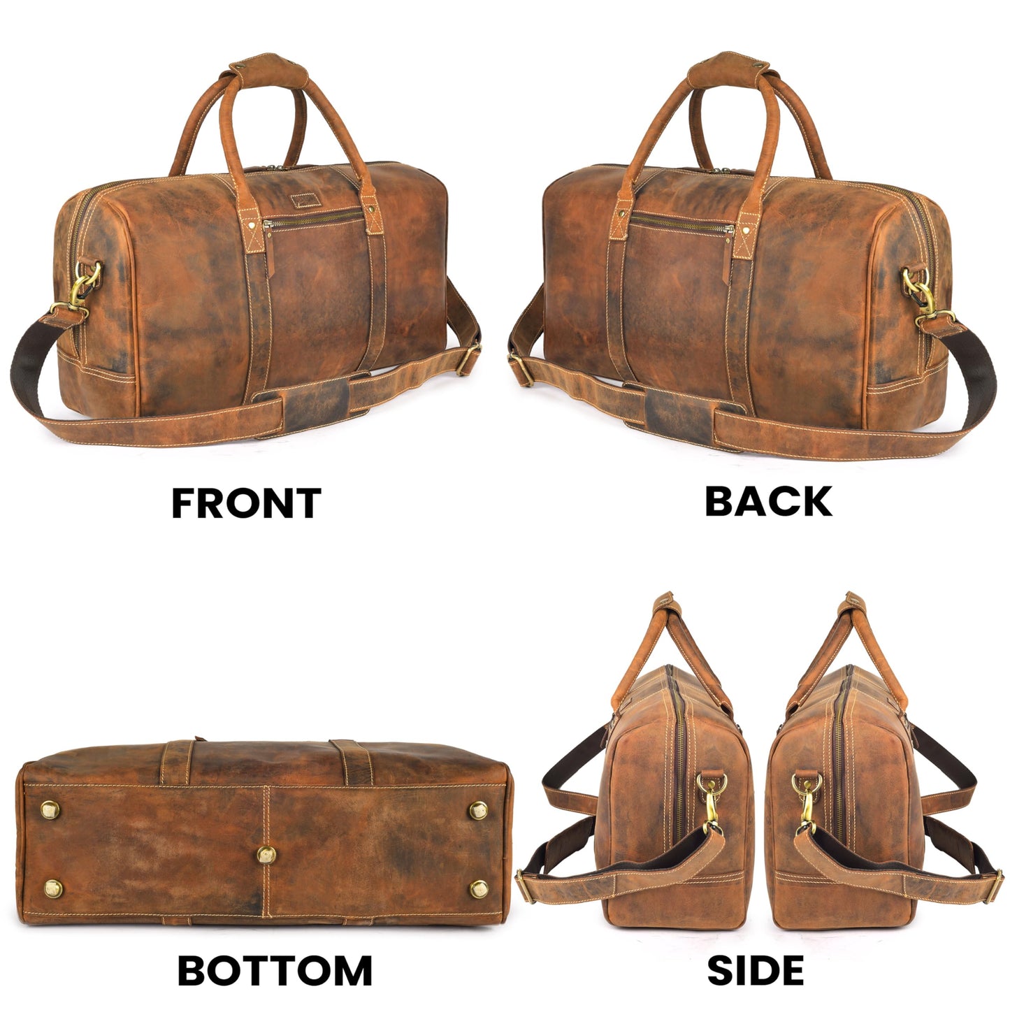 Rasavi Leather Duffel Bag for Men & Women – 20 Inch Travel Weekender, Carry-On, Overnight Travel, Sports & Gym Luggage Bag- Tan