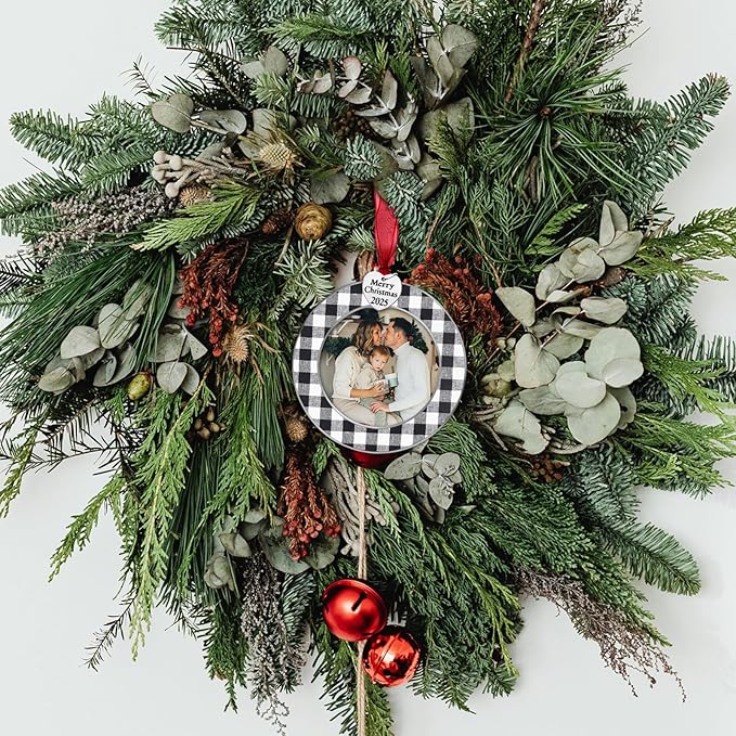 GUOER 3PCS Christmas Tree Ornaments Set Picture Frame Ornament Holiday Keepsake Gift Home Decor Christmas Decorations Xmas Gifts Pendant with 2.5” Photo Frame Insert (Black White 2025)