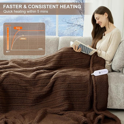 Electric Blanket Twin 62"X84"- Soft Double Sided Sherpa Heated Blanket Twin with 5 Heatings Levels & 10 hrs Auto Shut Off, Fast Heating & ETL Certified, Gift for Women(Brown)