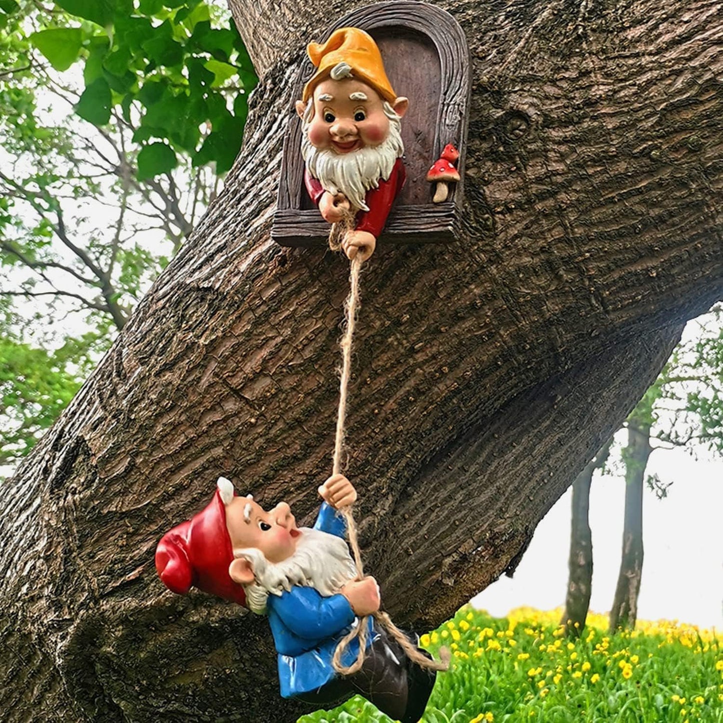 Ahbuohe Gnome Garden Decoration Climbing Tree Decor Outdoor,Fairy Door Tree Face Figurine Lawn Patio Decor,Funny Climbing Elves Tree Peeker Sculpture Yard Art