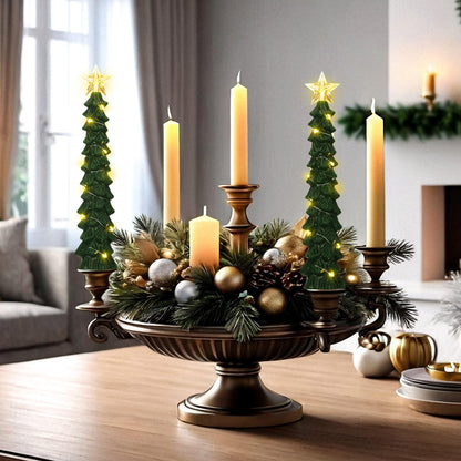 Tujoe 2 Pcs Green Christmas Tree Candles with Remote Flameless Taper Candles Flickering Led Xmas Candlesticks Battery Operated 3D Wick Warm Light for Holiday Winter Table Centerpiece Decorations