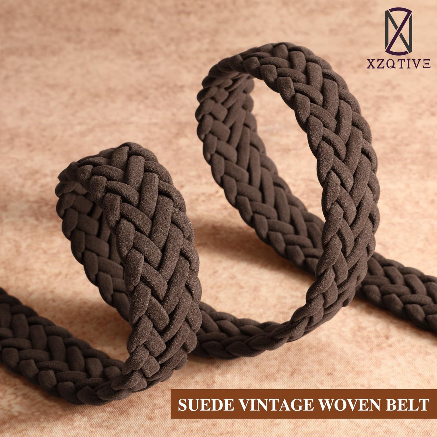 XZQTIVE Women’s Braided Suede Belt with No-Hole Adjustable Design – Vintage Woven Leather Waist Belt for Dresses,Jeans and Casual Outfits