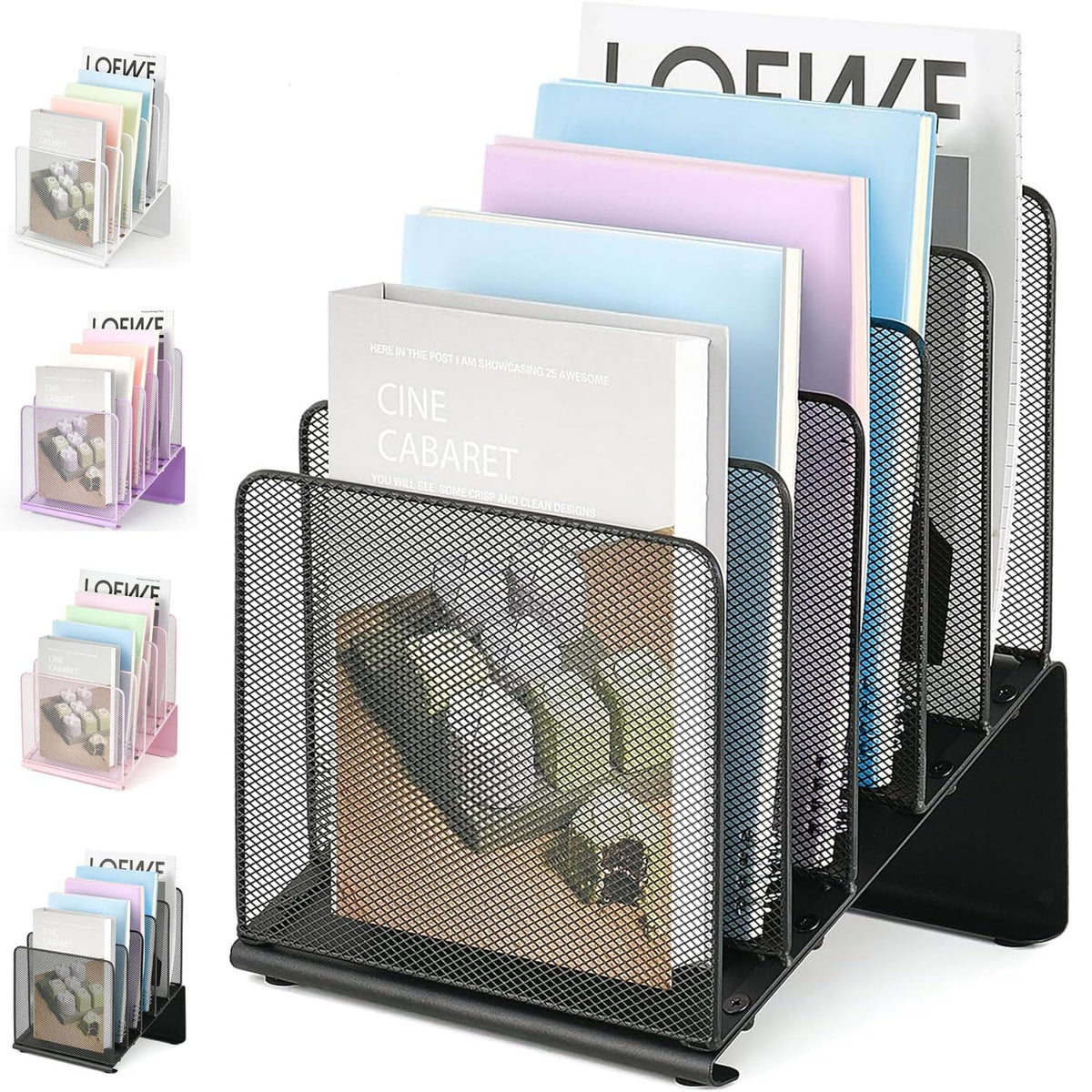 LEKETREE File Organizer for Desk, File Folder Organizer with 5-Section Vertical Rack, Suitable for Home Office Document Organization and Storage(Black)