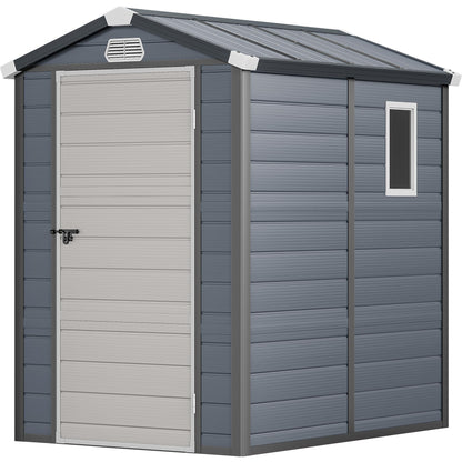 YITAHOME 4.4x6FT Resin Storage Unit sans Flooring, All-Weather Plastic Shed with Window, Vents and Secured Doors, Outdoor Plastic Tool Cabin for Poolside, Lawn, Backyard, Patio, Dark Gray