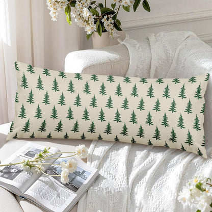 Christmas Pillow Cover 14x36 Inch Green Cream Tree Xmas Holiday Print Decorative Long Throw Pillowcases Outdoor Winter Seasonal Rustic Farmhouse Lumbar Rectangle Cushion Case Decor for Couch Sofa Bed
