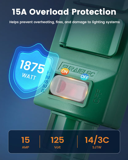 SURAIELEC Outdoor Power Stake Timer Waterproof, 100FT Wireless Remote Control, Dusk to Dawn Timer, 6 Grounded Plug Outlets, Power Strip for Christmas Lights, Garden, Patio, Outdoor Lights, 6FT