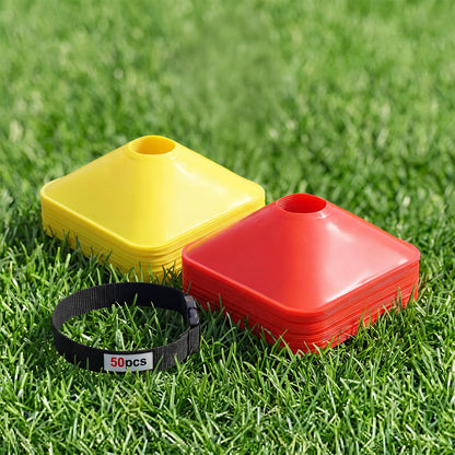 50 Pack 2 Inch Mini Cones for Sport Agility Training Small Soccer Square Field Marker Cone Practice Equipment for Football Basketball Coaching Team Activities Agility Plyometric Speed(Red Yellow)