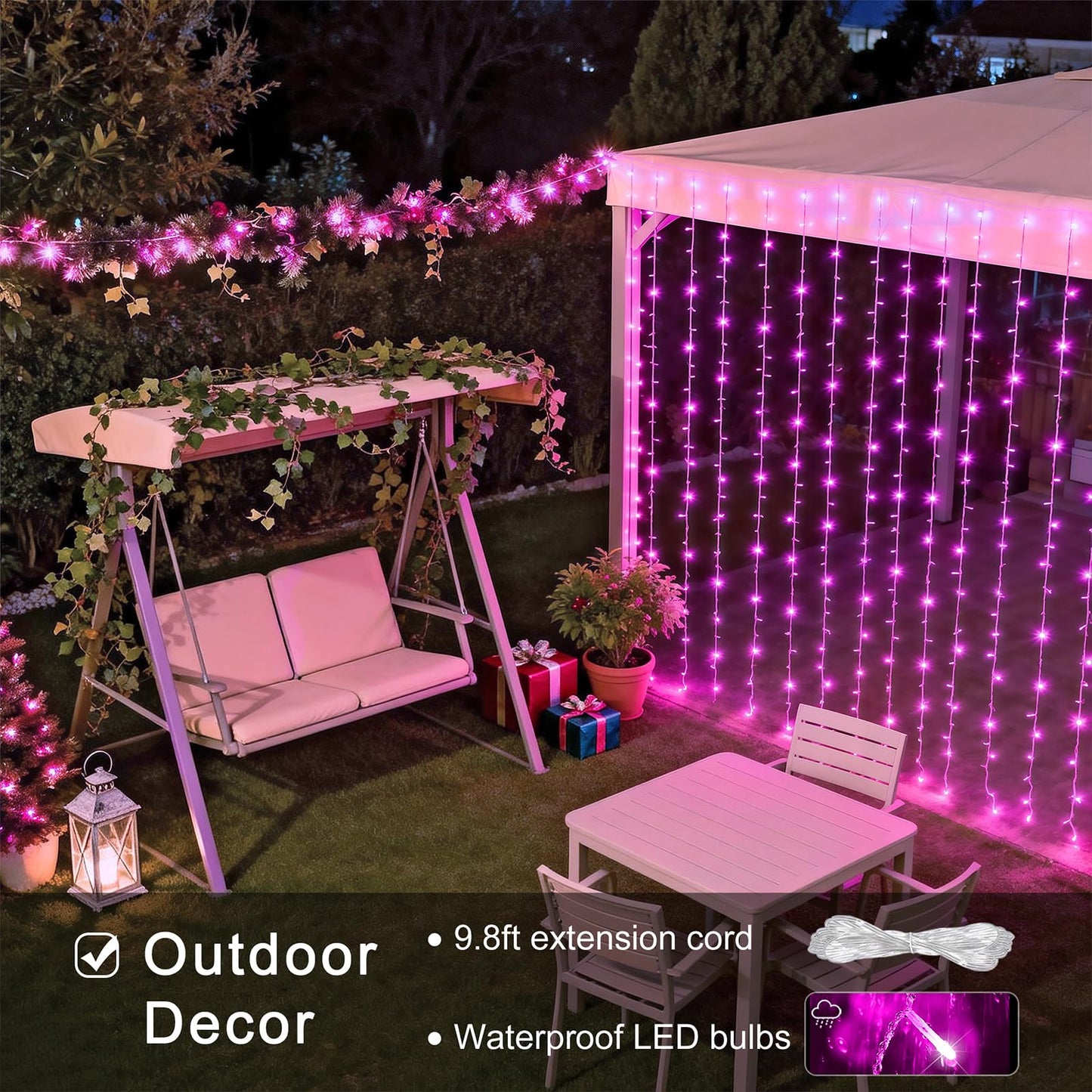 JMEXSUSS 300 LED Curtain Lights Plug in with Remote, Pink String Lights for Bedroom, Christmas, Window, Wall, Party, Teen, Girls' Room, Dorm, Valentine's Day Indoor Outdoor Decor, 9.8X9.8ft