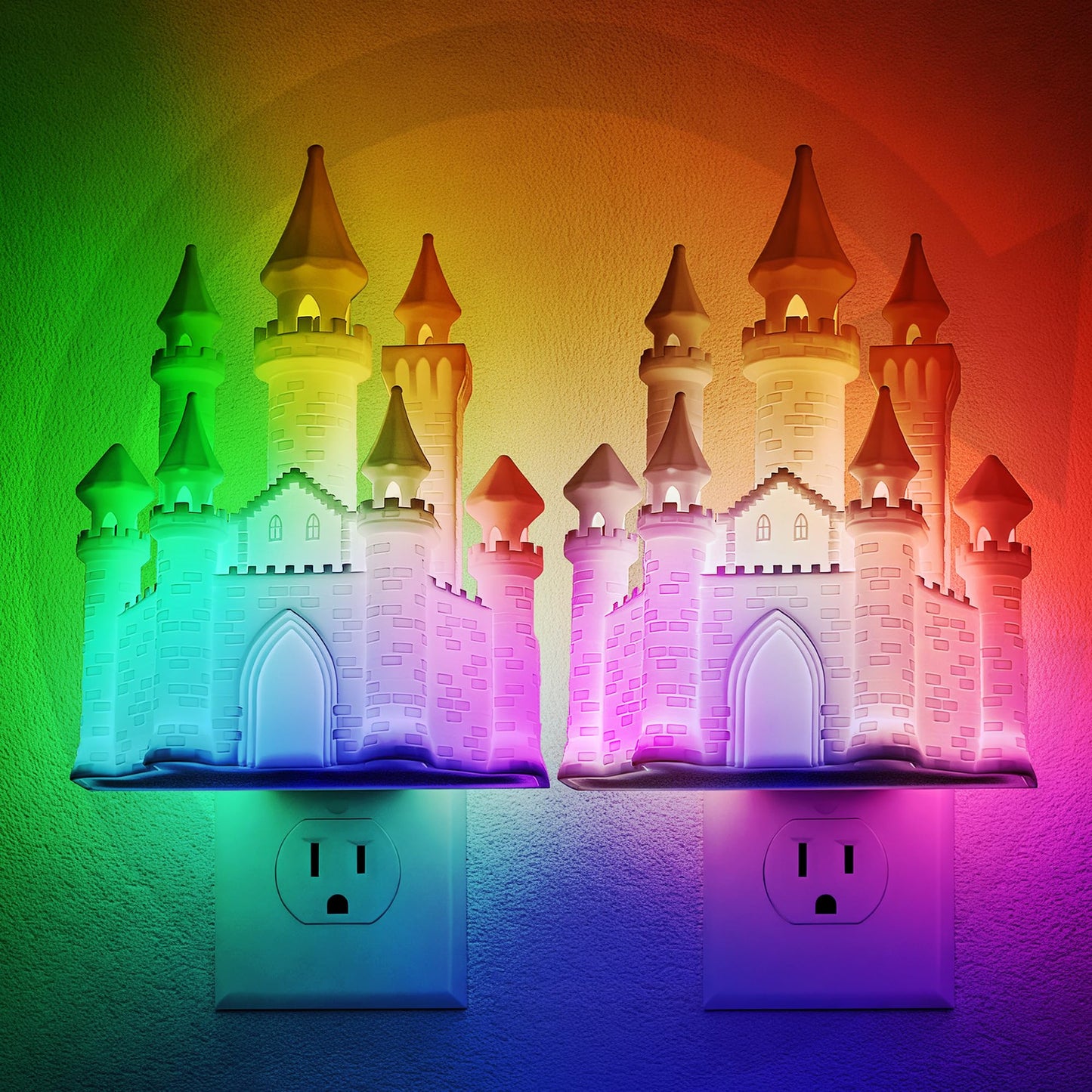 JandCase Night Lights Plug into Wall,3D Printed Castle RGB Night Light,2 Pack 10-Color Change Night Light,Dimmable Nightlights with Dusk to Dawn Sensor for Rooms Bathroom Hallway