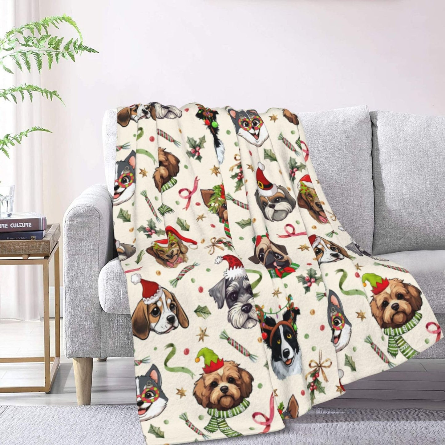 Cute Christmas Dog Head Fuzzy Throw Blanket for Women Men Girls Boys Soft Cozy Fleece Blanket for Bedroom Living Rooms Sofa Couch 50"x40"