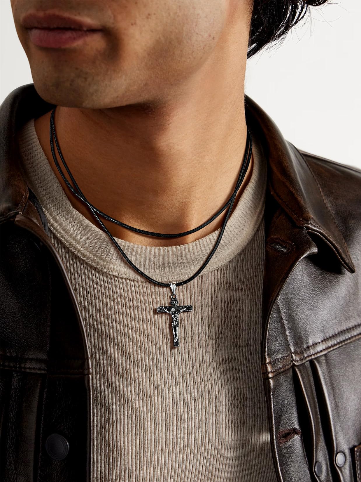ChainsPro Leather Necklace Cord for Men, Black/Brown Waterproof Braided Wax Rope Chain with Stainless Steel Snap Clasp, 1.5/2/3mm Width Leather Cord Chain with Length 16"-30", Send Gift Box
