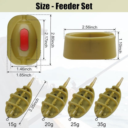 Carp Fishing Method Feeders Set - 4 Inline Feeders with Quick Release Mould | Tackle Kit for Bait Holder Tool
