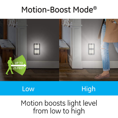 GE Enbrighten LED Motion Sensor Night Light, Plug-In, 40 Lumens, Motion-Select with 25ft Detection, Dusk-to-Dawn, Brushed Nickel Louver – 37299 (1 Pack)