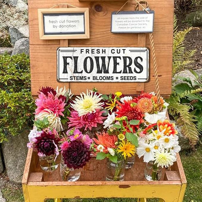 Fresh Cut Flowers Sign, Metal, 6x16 inches, Vintage Farmers Market Art, Flower Shop Wall Decor, Garden Sign