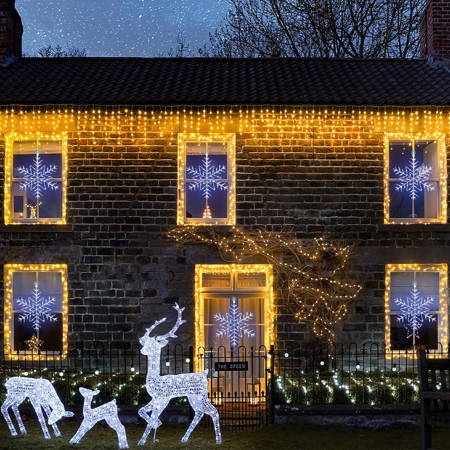 Christmas Window Lights Decorations, 2 Packs 14" Cool White Snowflake Lights with 8 Lighting Modes Remote Control Timer, USB Powered for Home Xmas Party Decor