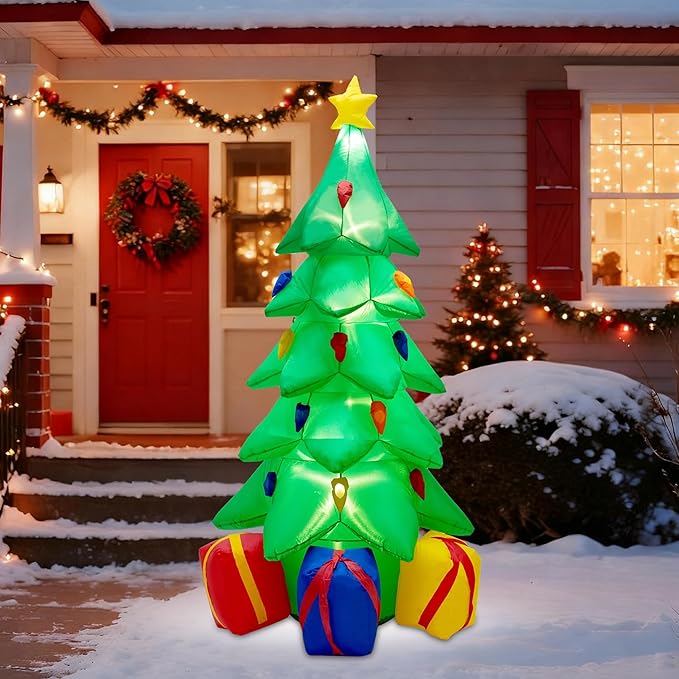 7 FT Inflatable Christmas Tree, Christmas Tree with 3 Gift Wrapped Boxes, Christmas Decoration for Indoor Outdoor Yard Garden
