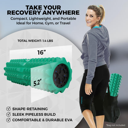 Nordic Lifting Vibrating Foam Roller w/ 5-Speed Vibration – High-Density EVA Foam for Deep Tissue Massage, Relaxation & Mobility Support – Green