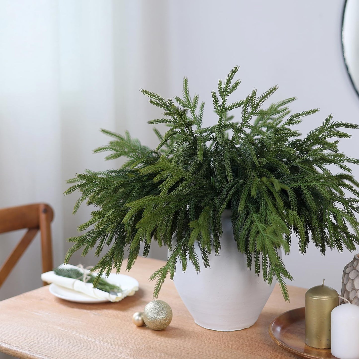 YXZZWL 16 Pcs Christmas Norfolk Pine Branches, 18 Inch Soft Textured Artificial Norfolk Pine Branch Faux Cedar Pine Stem Fake Greenery Picks for Vase DIY Garland Wreath Home Decoration