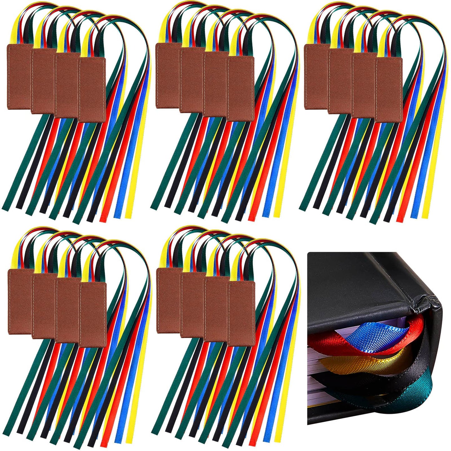 Fuutreo 20 Pcs Bible Ribbon Bookmark Bulk Artificial Leather Christian Book Markers with 5 Colorful Ribbons for Books