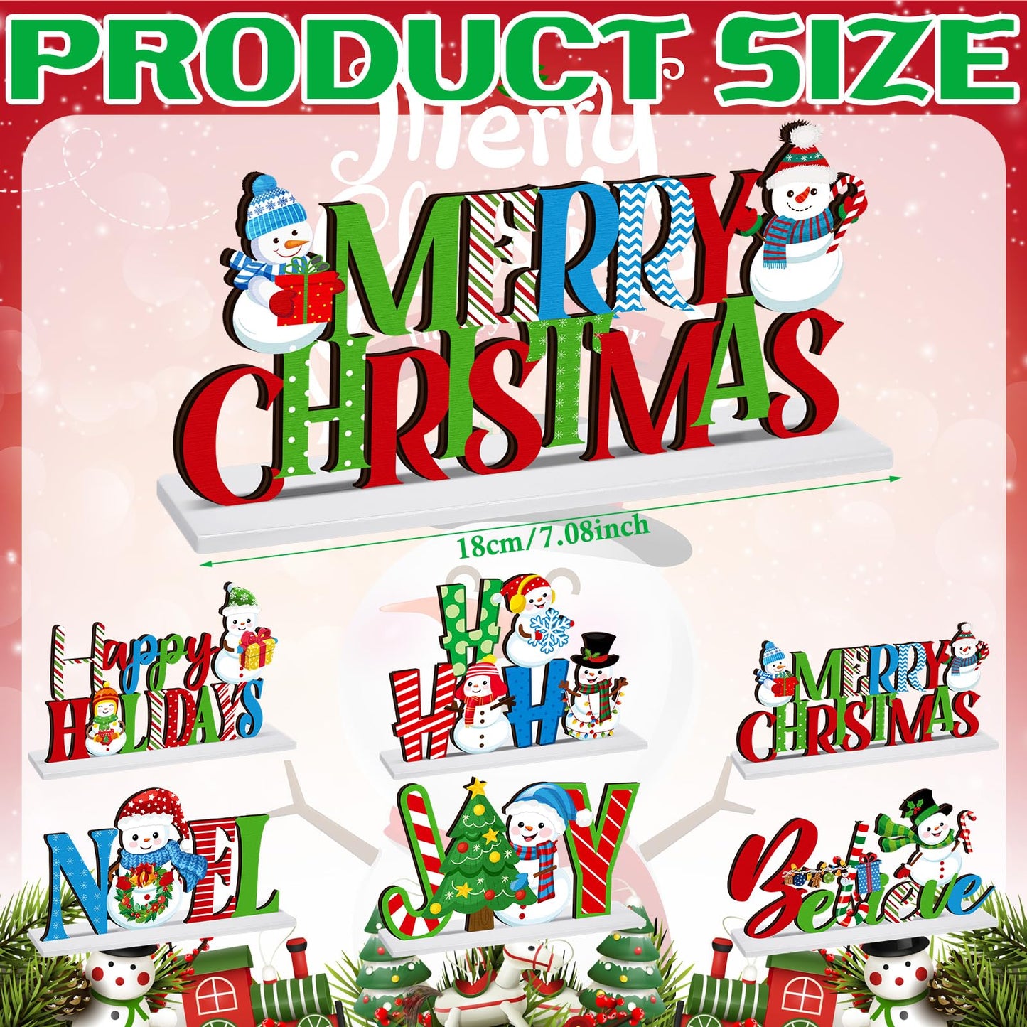 CroBlissful 6 Pcs Christmas Table Decoration Merry Christmas Table Sign Happy Holiday Snowman Wooden Tabletop Centerpieces for Xmas Winter Party Supplies Home Decor