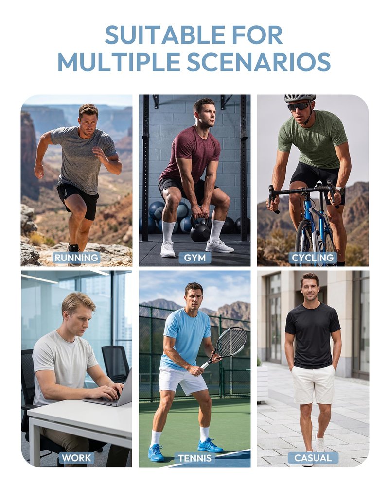 MCPORO Workout Shirts for Men Short Sleeve Quick Dry Athletic Gym Active T Shirt Moisture Wicking Blue Small
