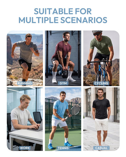 MCPORO Workout Shirts for Men Short Sleeve Quick Dry Athletic Gym Active T Shirt Moisture Wicking 5 Pack Black, Dark Blue, Army Green, Light Grey, Hydro Teal X-Large