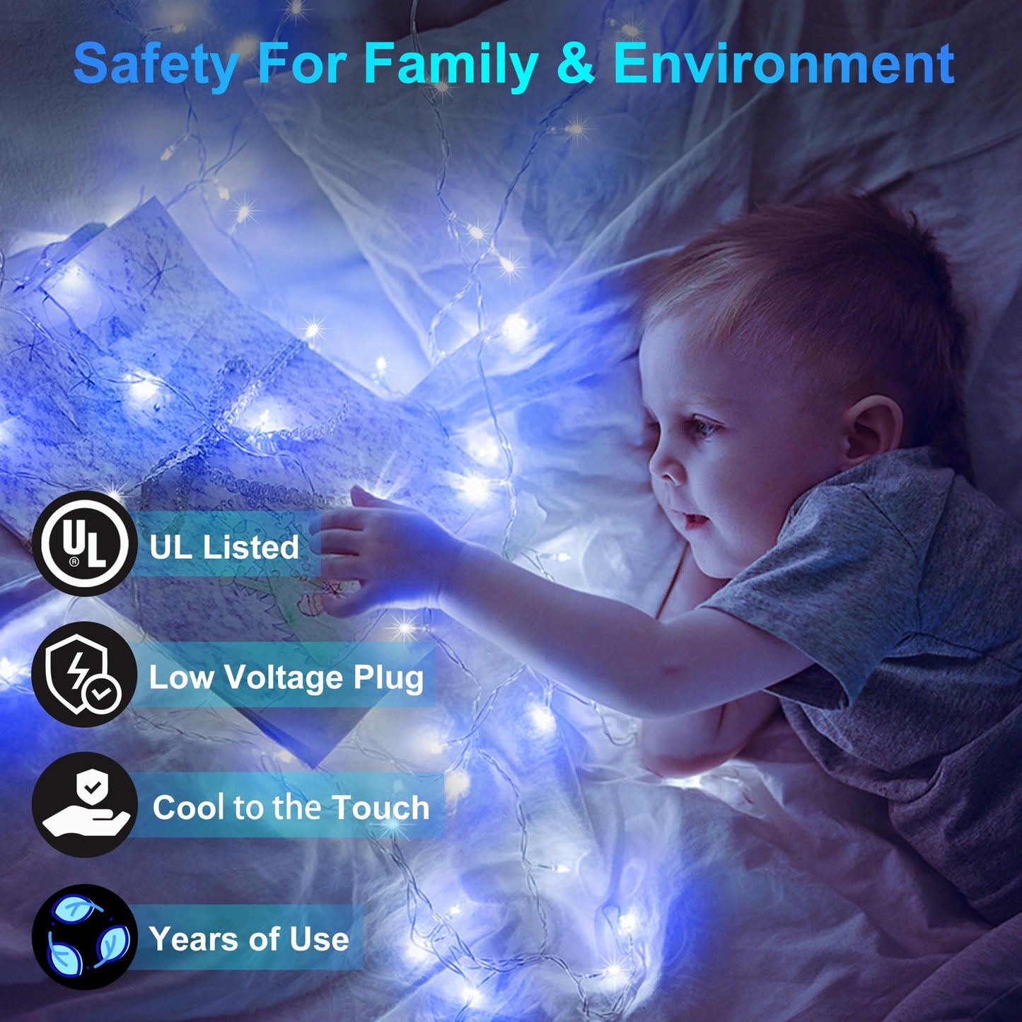 300 LED Blue White Birthday Party Decorations Ocean Party Decor String Lights with 12 Modes Timer Dimmable, Green Wire Connectable Christmas Tree Lights, 75FT Fairy Lights for Bedroom, Outside, Xmas