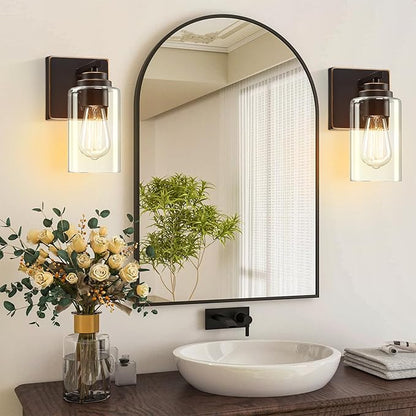 Pia Ricco Wall Sconces Set of 2, Bedside Wall Lamps with Switch for Bedroom, Modern Bathroom Light Fixtures with Clear Glass Shade, Oil Rubbed Bronze Sconces Wall Lights for Living Room, Hallway