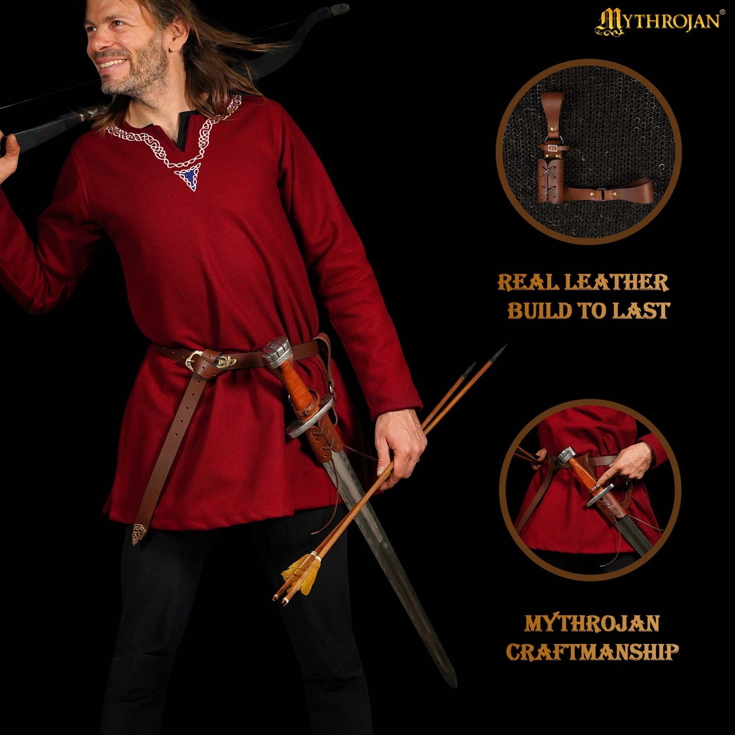 Mythrojan Sword Frog Medieval Leather Sword Holster Adjustable Right Handed Universal Rapier, Renaissance Cosplay Costume Accessory for LARP, Knight Warrior Costumes, Brown Crunch - 8"" x 8"""