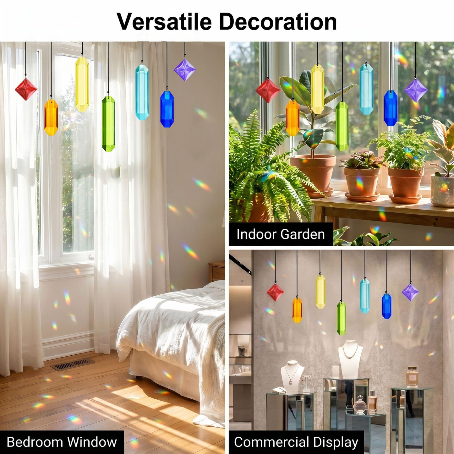 HDCRYSTALGIFTS 7Pieces Rainbow Prisms Crystals Suncatcher for Window Hanging Chakra Sun Catcher with Crystals Home Indoor Outdoor Garden Christmas Day Party Wedding Decoration Gift