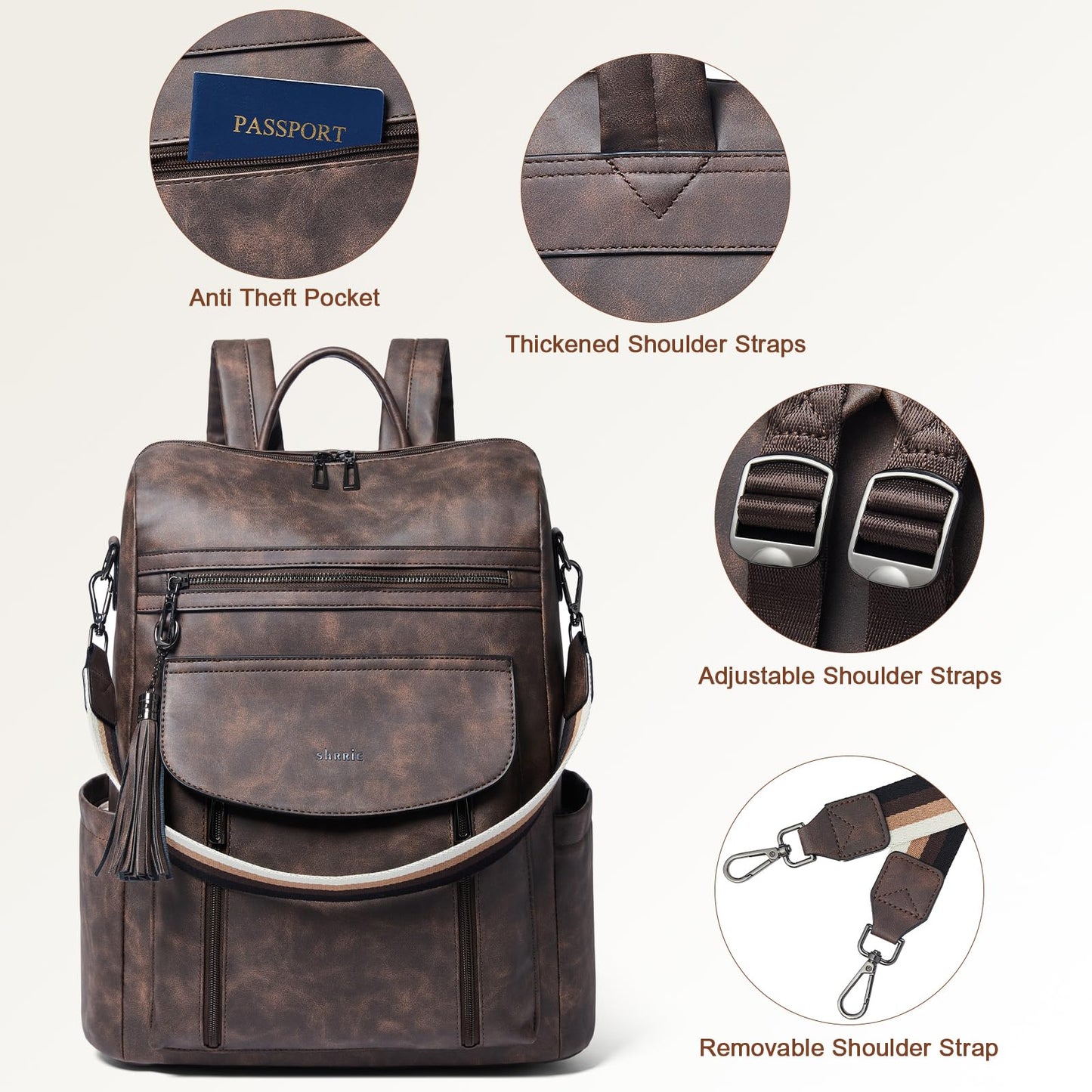 Shrrie Laptop Backpack for Women 15.6 inch,Travel Leather Backpack Purse Nurse Teacher Carry on Backpack Computer Bag,Professional Water-Resistant College Business Work Casual Daypack,Nubuck Coffee