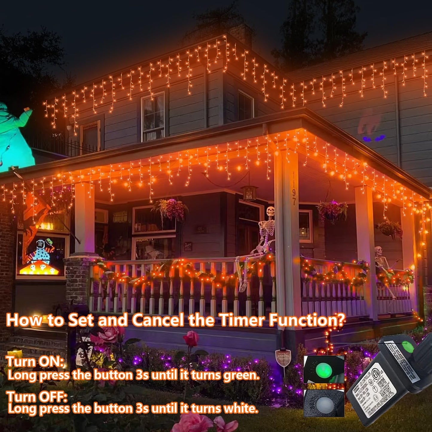 YEGUO 33ft 400 LED Orange Thanksgiving Lights, Connetable Icicle Light Outdoor Waterproof, 8 Modes Christmas Lights Indoor Plug in for Thanksgiving House Patio Fall