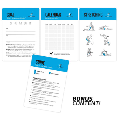 NewMe Fitness Foam Roller Workout Cards, Instructional Fitness Deck for Women & Men, Beginner Fitness Guide to Training Exercises at Home or Gym