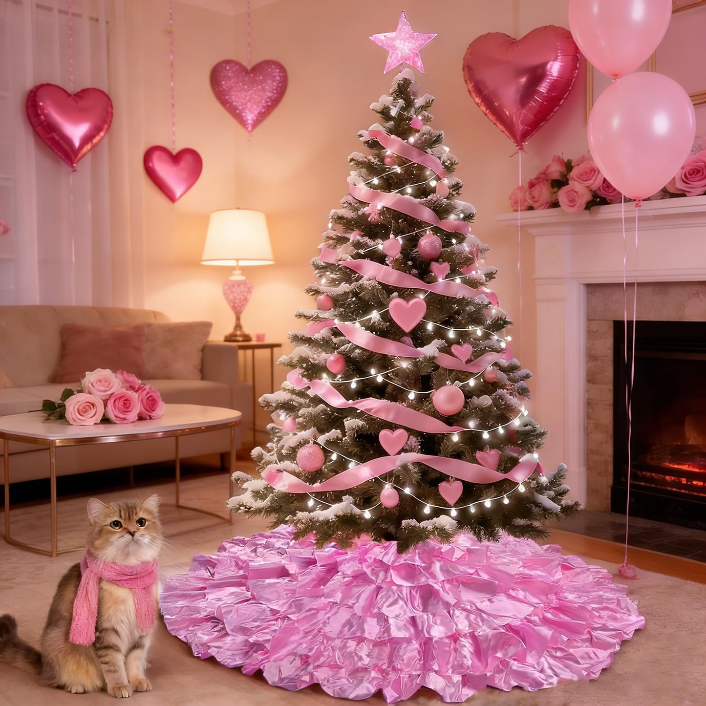 tiosggd Hot Pink Ruffle Tree Skirt, 48 inch 6-Layer Spring Pink Fluffy Tree Skirt, Large Candy Tree Rug for Artificial Trees 6-7.5 FT, Summer Wedding Tree Decorations Ornaments
