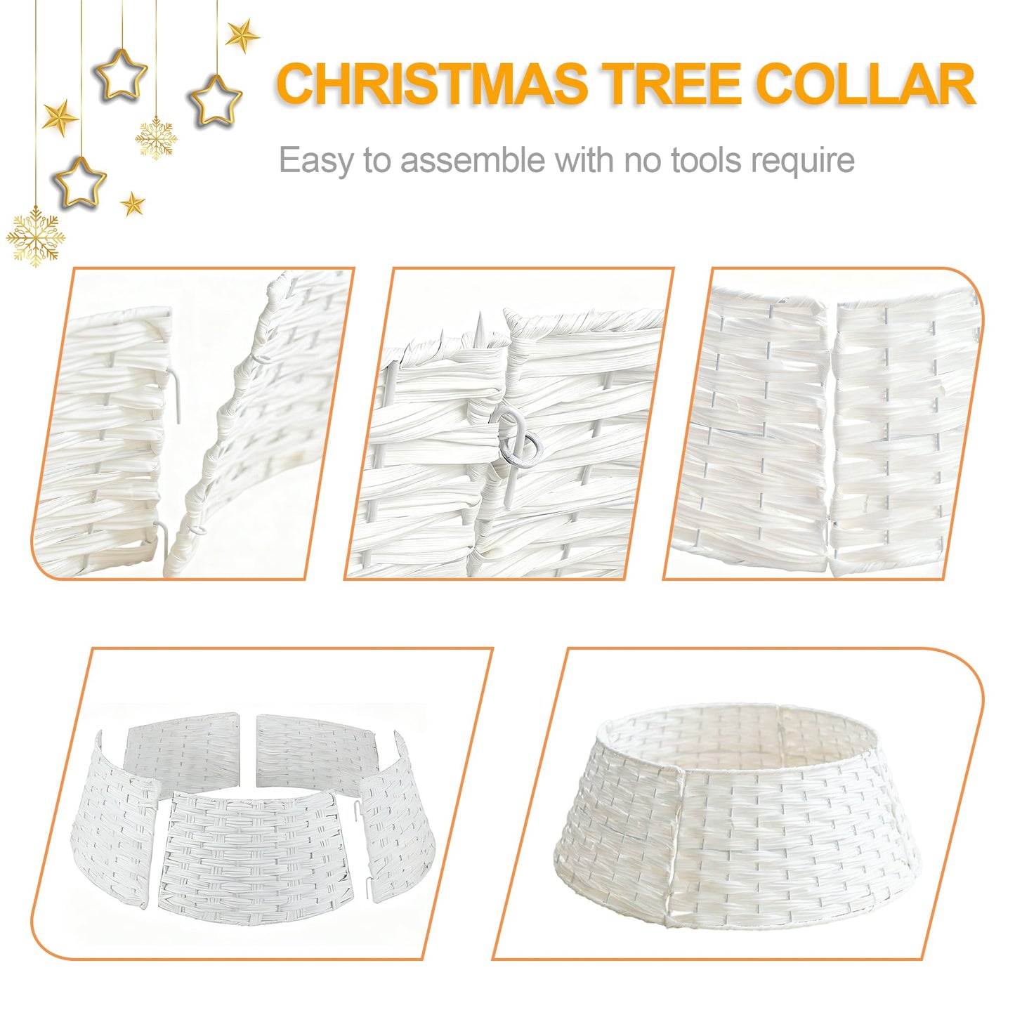 Christmas Tree Collar, 24in Round Farmhouse Christmas Tree Collar, Christmas Tree Skirt for Artificial Christmas Trees Decoration (White)