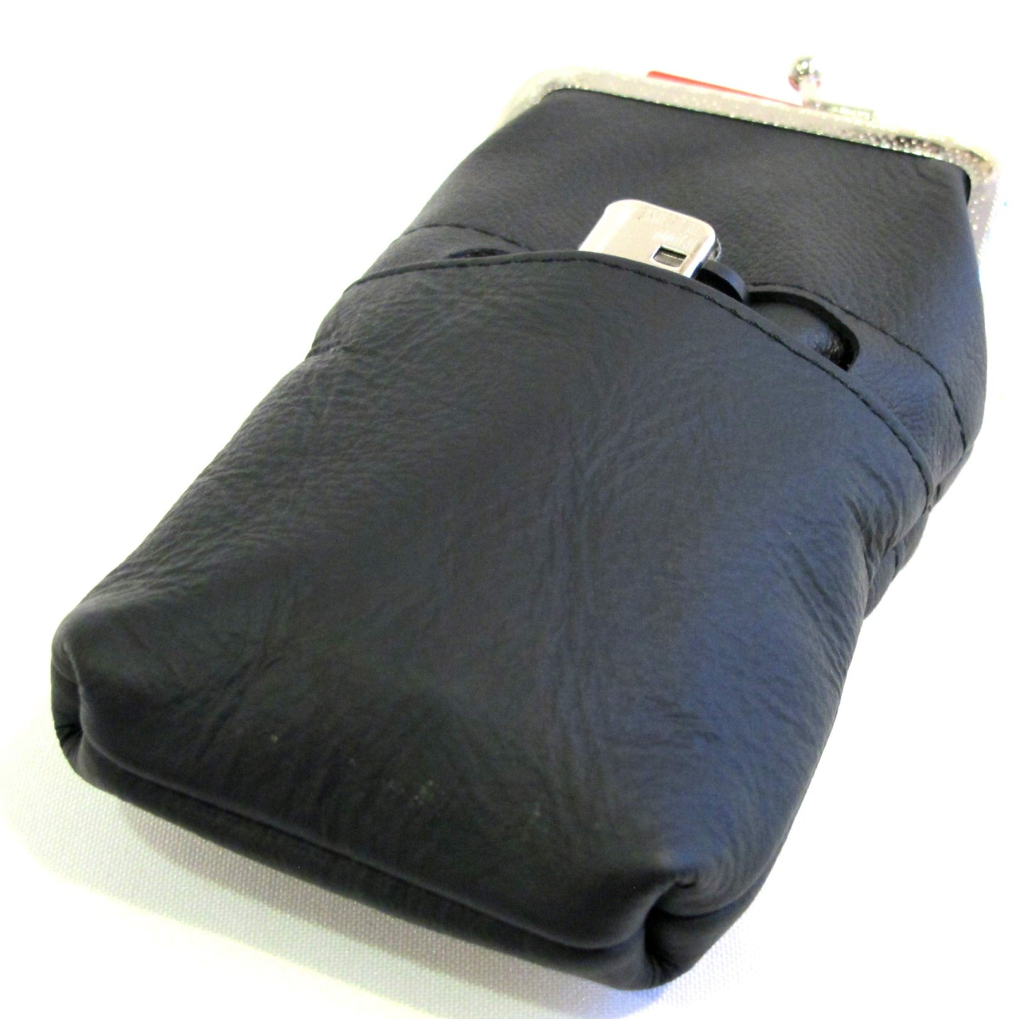 Women 100% Pure Leather Cigarette Case Lighter Match Pocket Zipper Coin Pouch -4 Color (Black)
