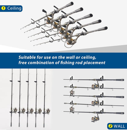 Mkono Fishing Rod/Pole Holder for Garage, Wall Ceiling Mounted Horizontal Rod Rack Holds Up to 10 Rods or Combos, Fishing Equipment Storage Organizer Gifts (20pack)