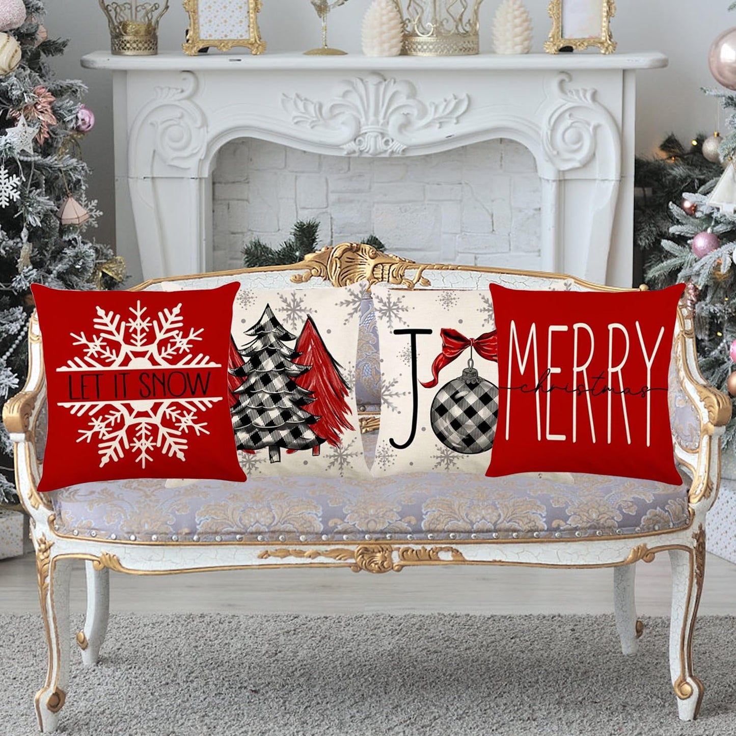 ONFAON Christmas Decorations - Christmas Pillow Covers 18x18 Set of 4,Farmhouse Christmas Throw Pillow Covers Set for Home Bedroom Sofa Couch