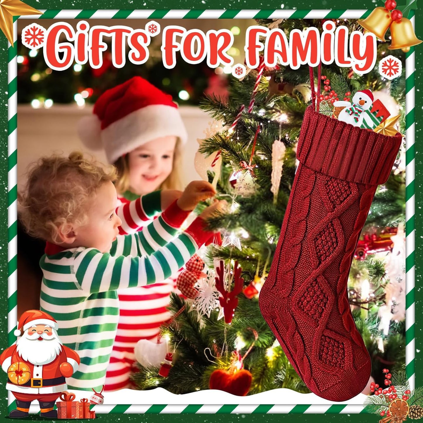 OYB Christmas Stockings，18 Inches Knitted Christmas Stockings，Large Christmas Stockings，Decorations for Family Holiday Xmas Party(Red)