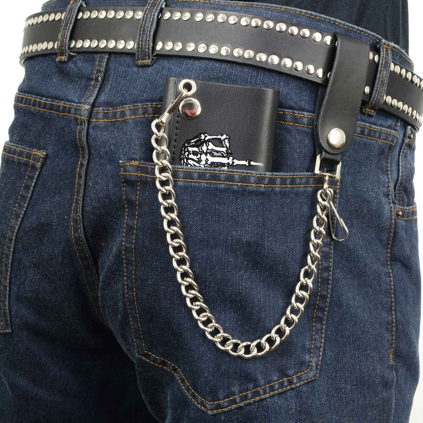 Milwaukee Leather Men's Genuine Leather Tri-Fold Biker Wallet w/Anti-Theft Stainless Steel Chain - 4 Inch