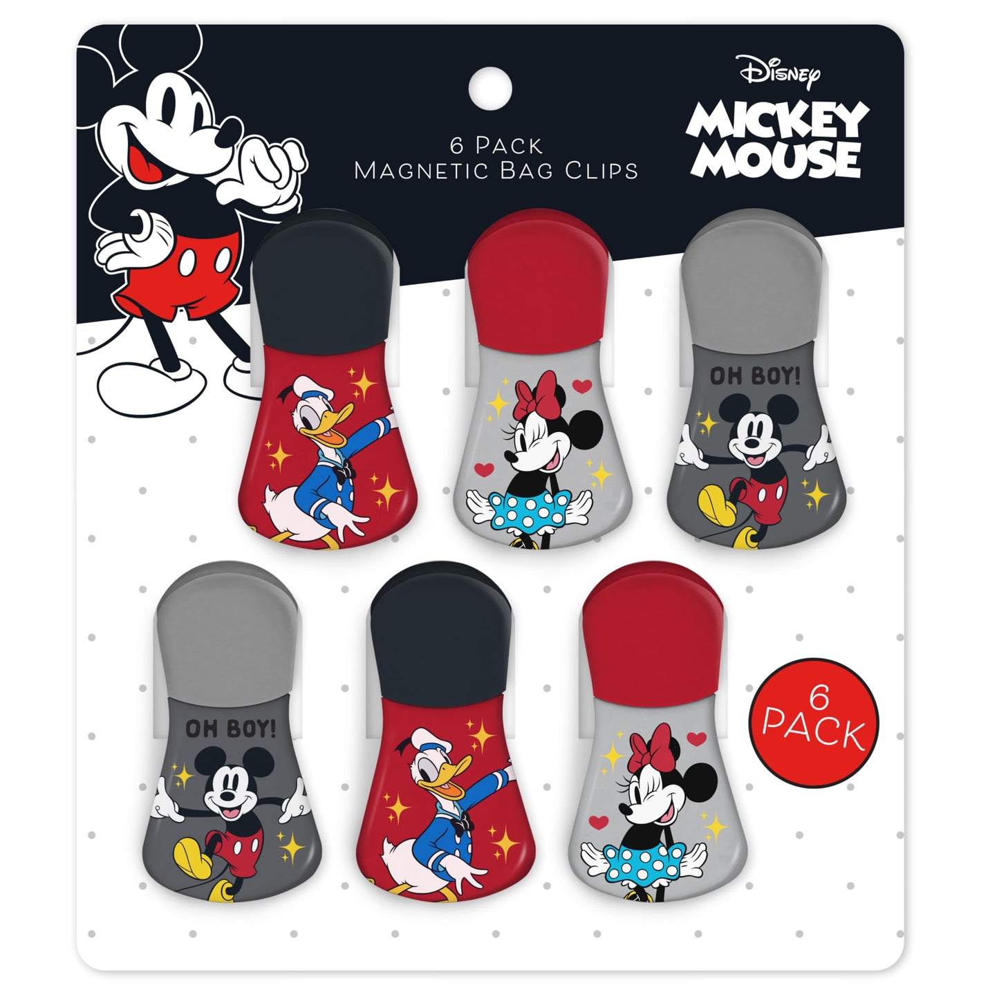 Disney Magnetic Chip Clips – Set of 6 Bag Clips for Food Storage - Mickey, Minnie, Lilo & Stitch, Winnie The Pooh – Durable Airtight Bag Chip Clips for Pantry & Fridge Use