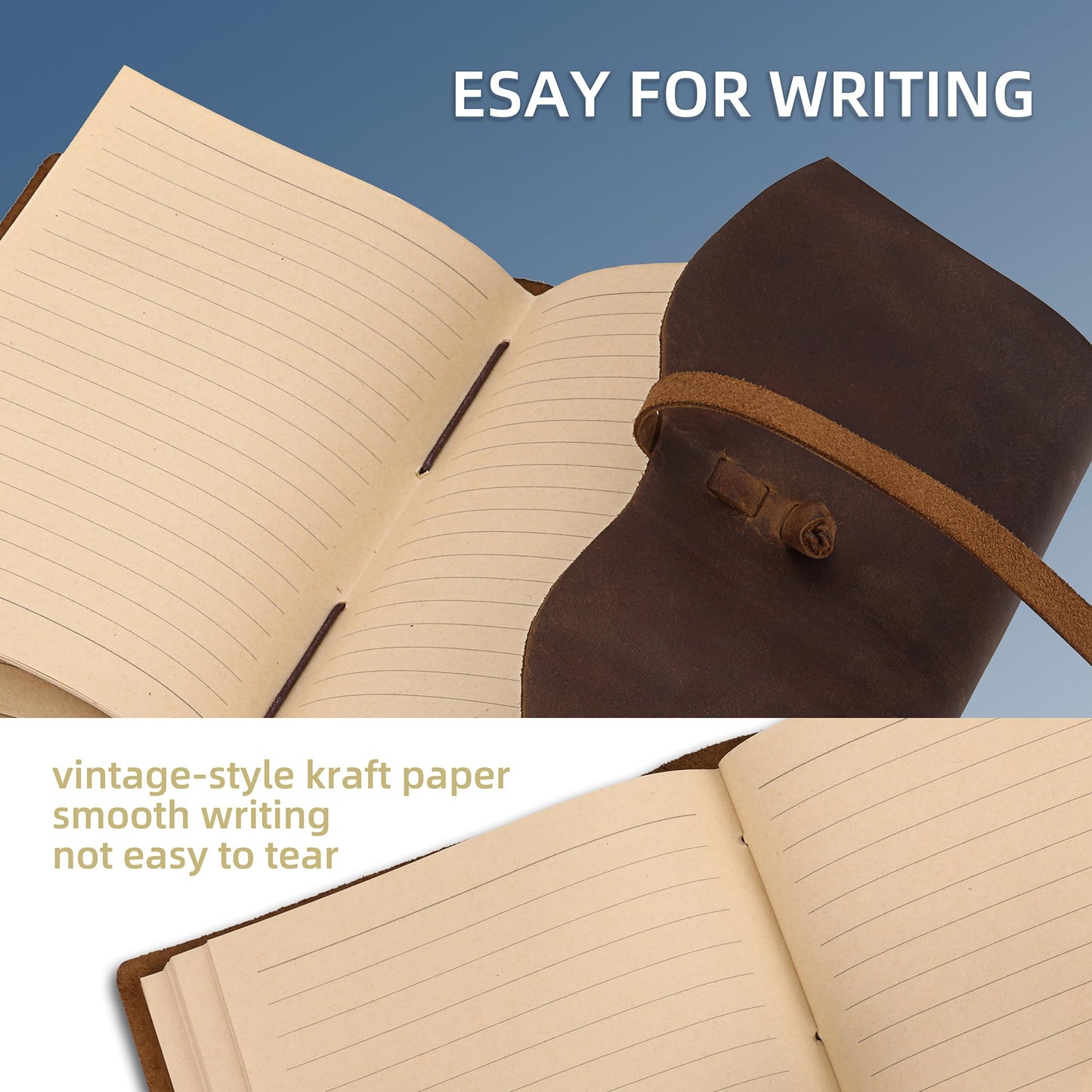 Carpetene Leather Journal Notebook Genuine Leather Bound Journal Cover for Writing 300 Handmade Kraft A5 Lined Pages Vintage Journal Daily Notepad for Men Women Travel, Brown (8''x6'')